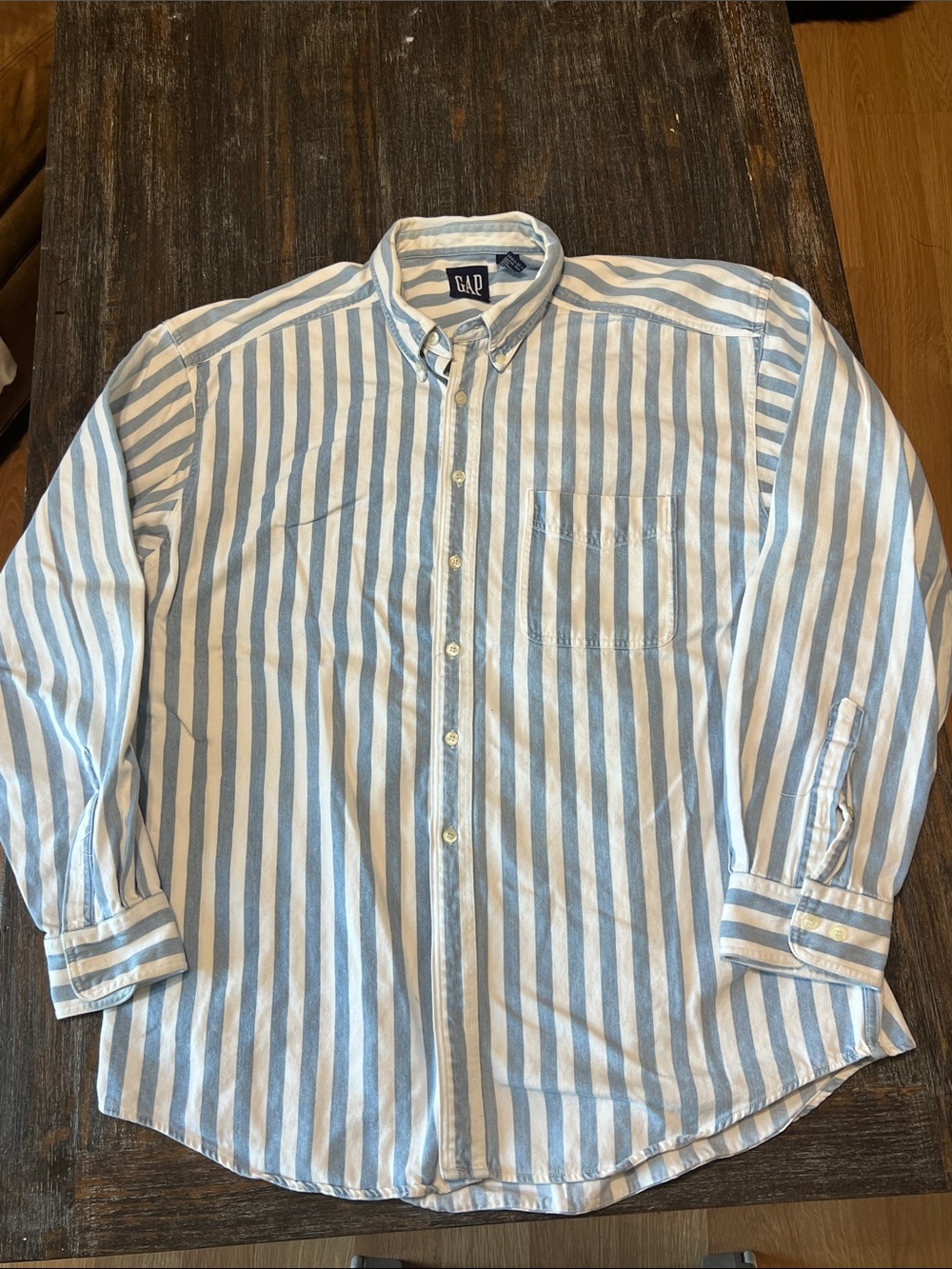 Vintage GAP Light Blue & White Vertical Stripe Button-Down Shirt